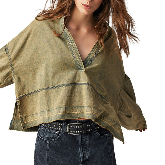 Free People Jude Denim Pullover-Warm Camel