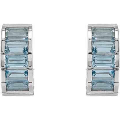 14K White Gold Natural Aquamarine Huggie Earrings