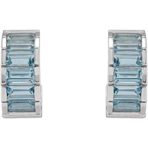 14K White Gold Natural Aquamarine Huggie Earrings