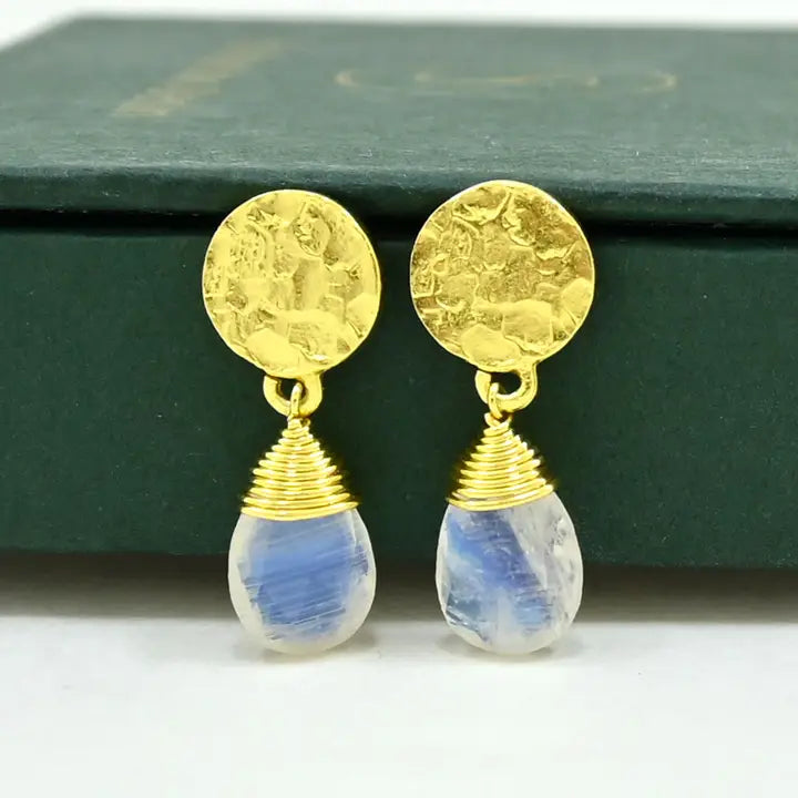 Abigail Drop Earrings-Gold/Rainbow Moonstone