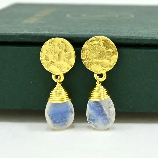 Abigail Drop Earrings-Gold/Rainbow Moonstone