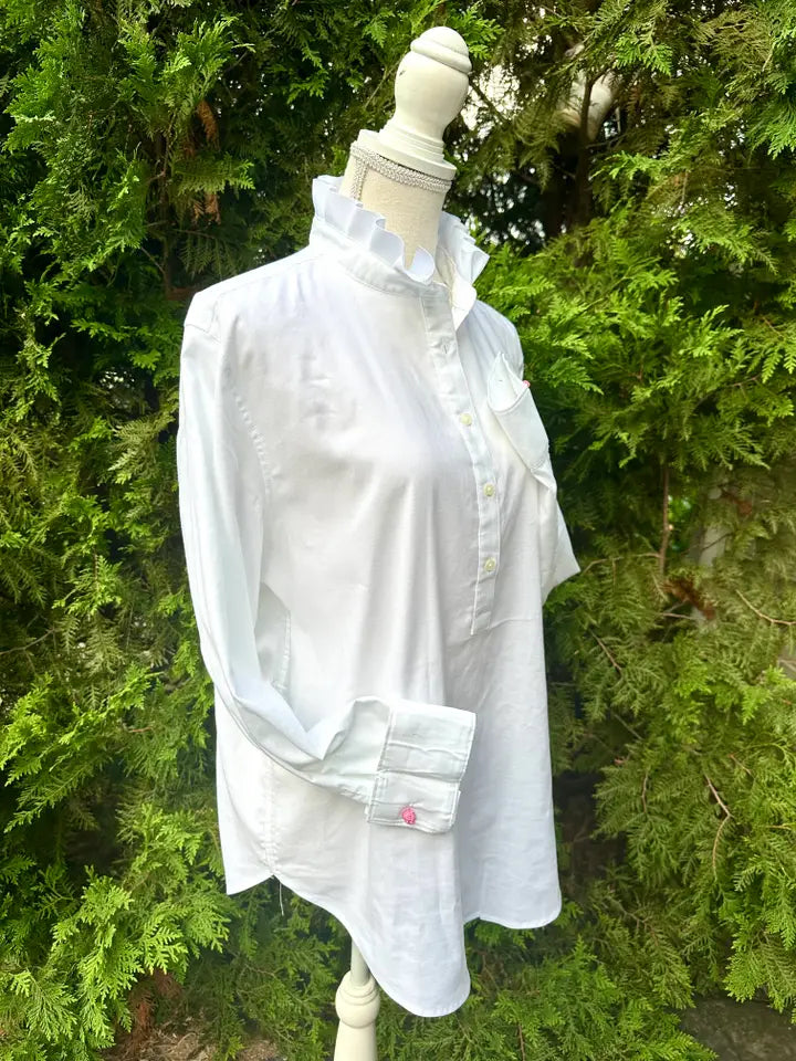 Pearly Vine Dottie Ruffle ribbon Tunic- White with White Ribbon