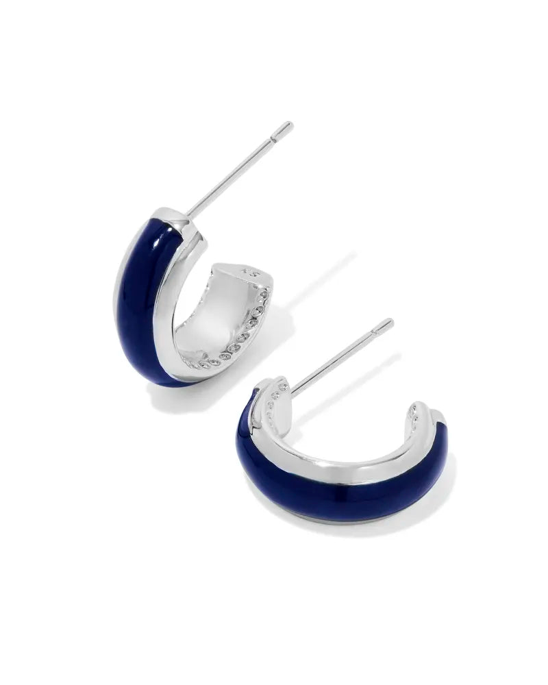 Kendra Scott Ainsley Huggie Earrings Rhodium/Navy Enamel