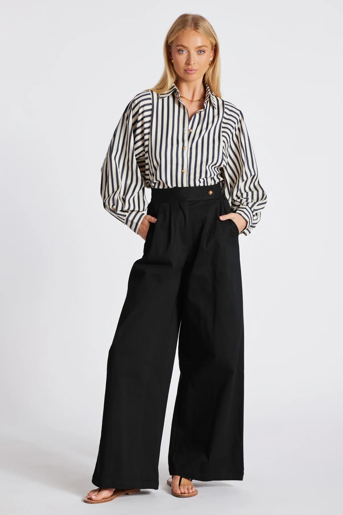 Bishop & Young Aly Dolman Sleeve Striped Top-Black & White