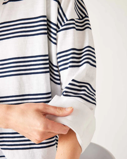 Amelia Cuff Tee in Navy Stripe