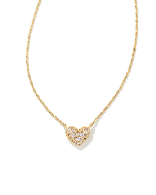 Kendra Scott Ari Pave Crystal Heart Necklace-Gold/White Crystal