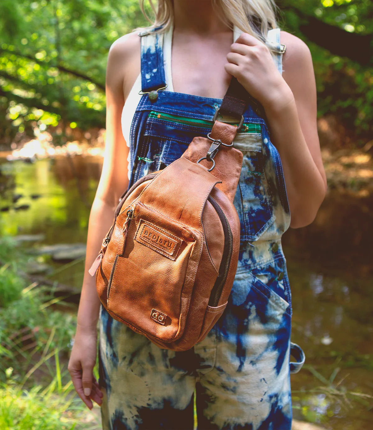 Bedstu Beau Sling Backpack in Tan Rustic