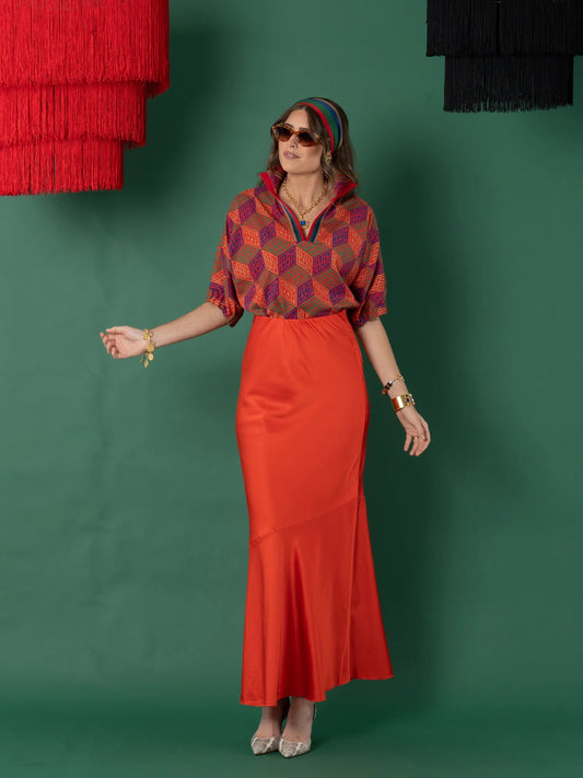 Emily McCarthy Bias Skirt-Tangerine