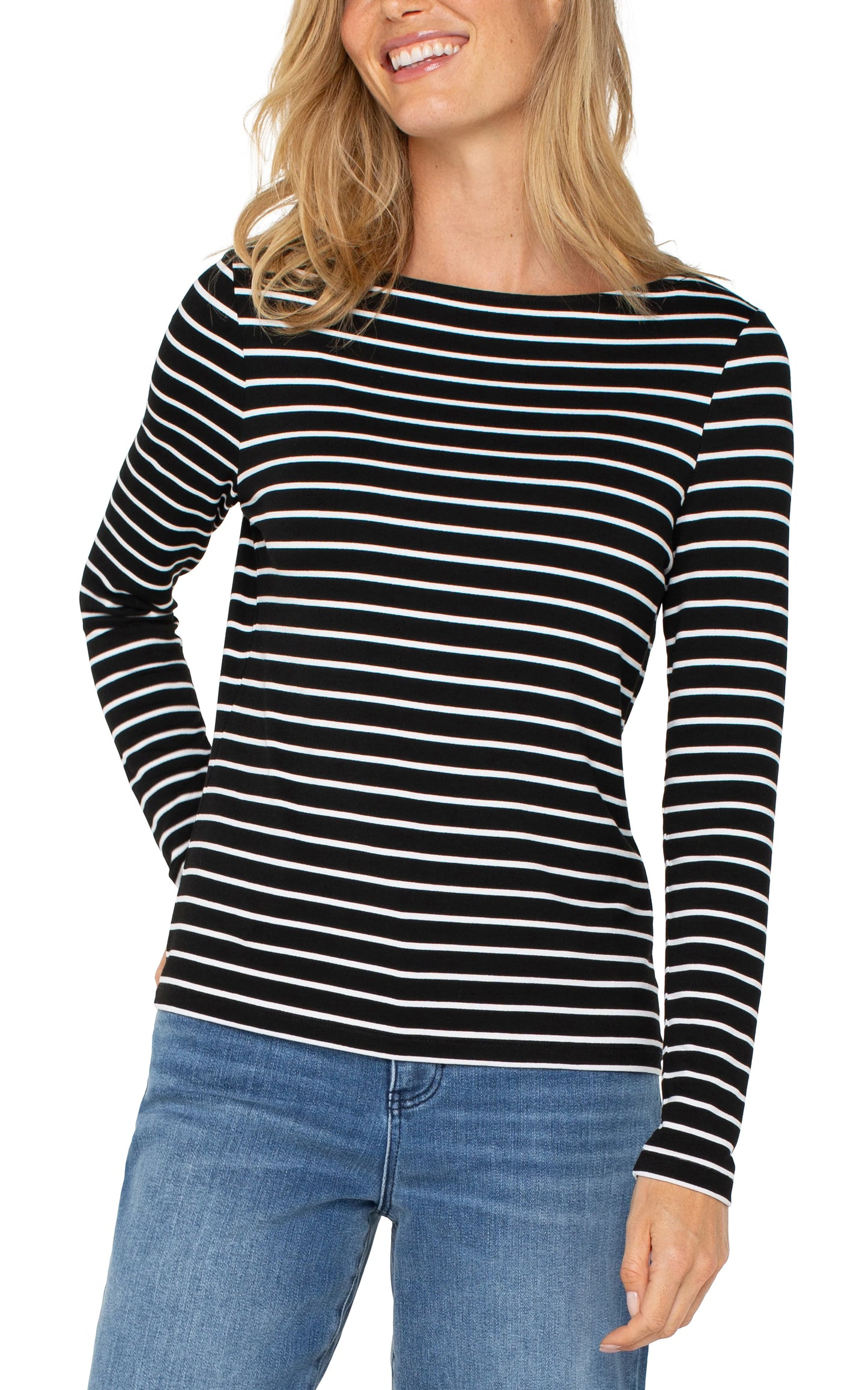 Liverpool Long Sleeve Boatneck Tee-Black & White Stripe