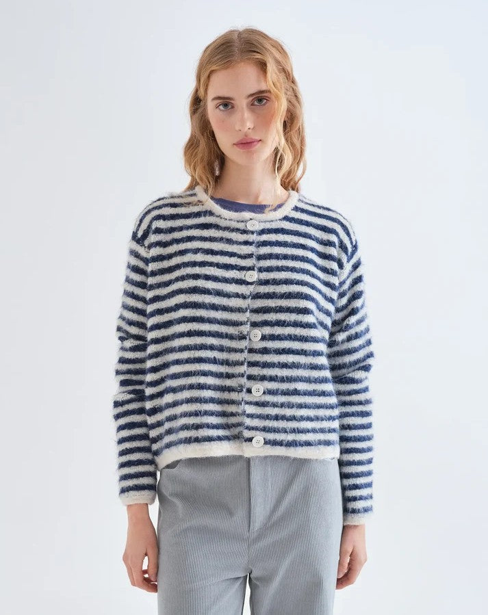 Compania Fantastica White & Blue Stripe Cardigan