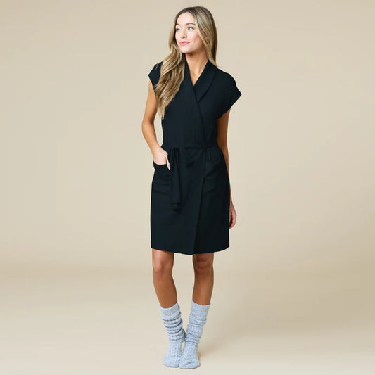 Softies Dream Rib 35" Cap Sleeve Robe-Black