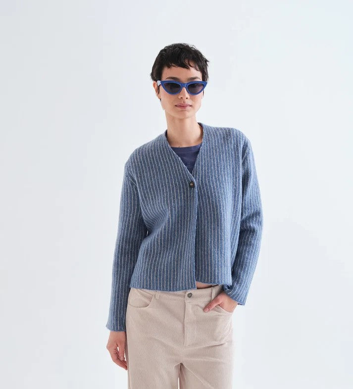 Compania Fantastica Cardigan with Light Blue and White Stripes