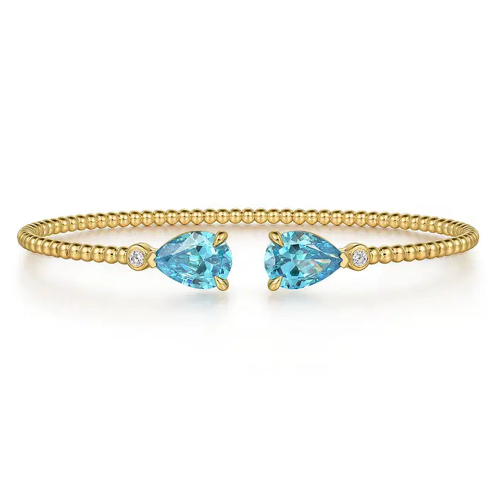 Gabriel 14K Yellow Gold Diamond and Pear Shape Blue Topaz Bujukan Bangle