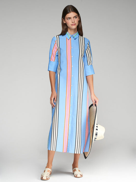 Vilagallo Striped Seersucker Button Front Dress