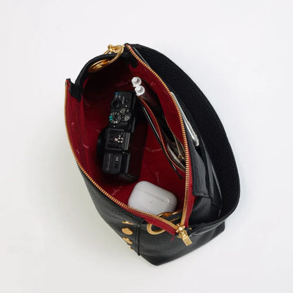 Hammitt Bryant Medium Black/Brushed Gold Red Zip
