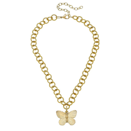 Susan Shaw Butterfly Pendant Chain Necklace-Gold
