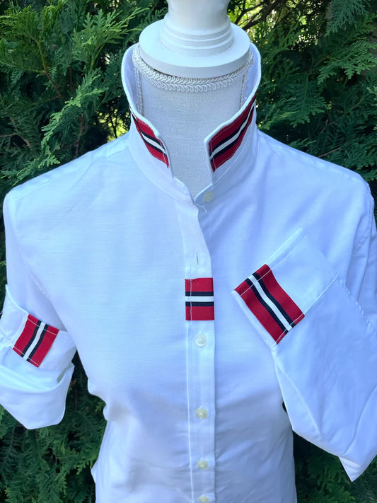 Pearly Vine Casie Oxford Shirt w/ Red, Black, & White Stripe Ribbon