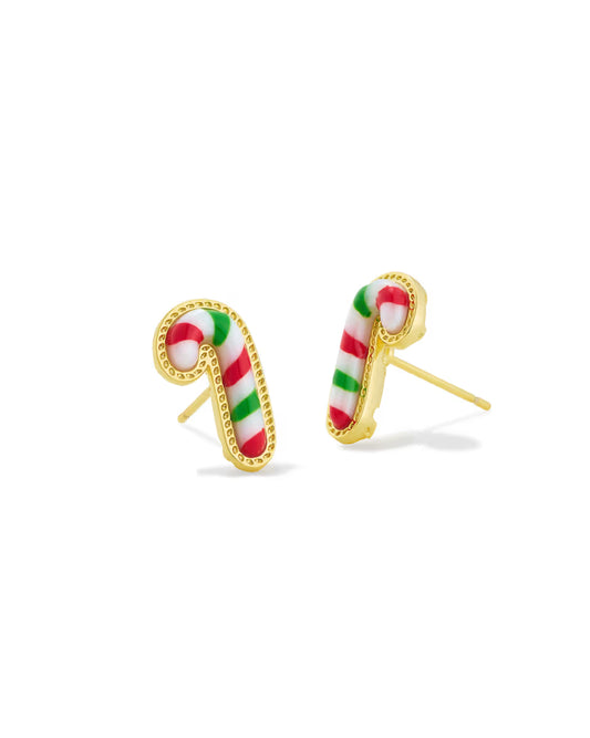 Kendra Scott Candy Cane Stud Earrings-Gold/Red Green Mix