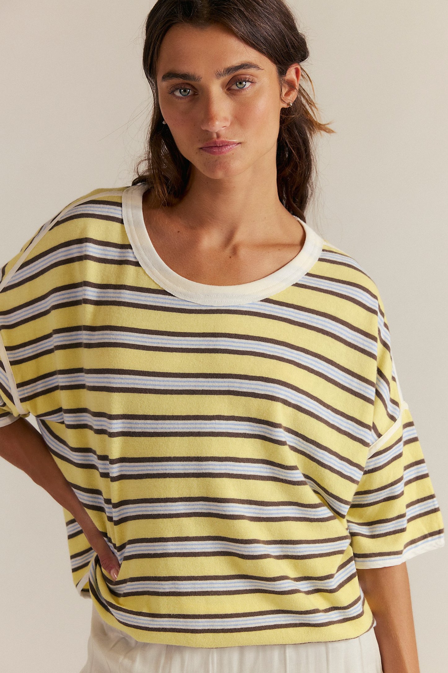 Free People Clean Rugby Tee-Yellow Combo