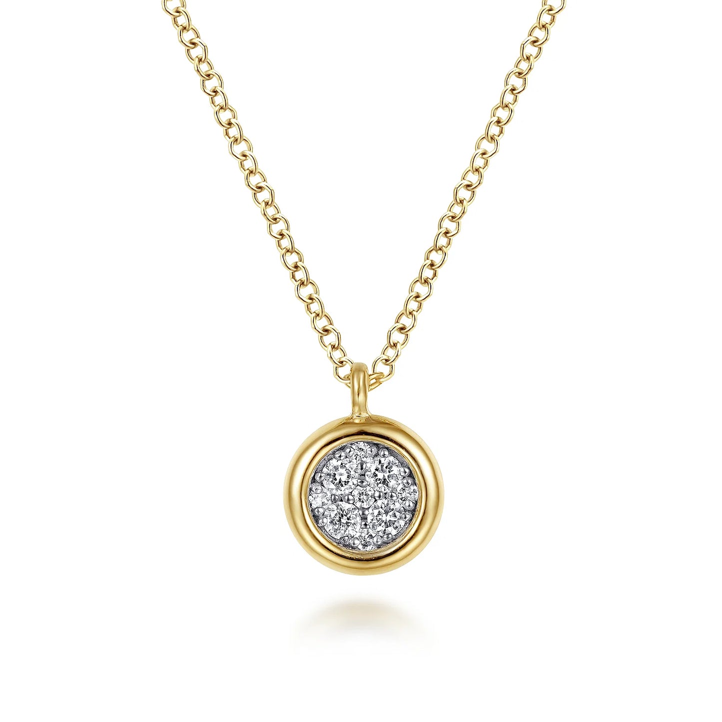 Gabriel 14K Yellow-White Gold Round Pave Diamond Cluster Pendant Necklace with Bezel Frame