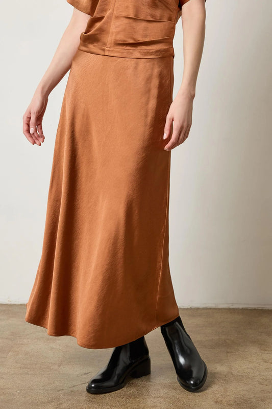 Lilla P Satin Bias Maxi Skirt-Copper