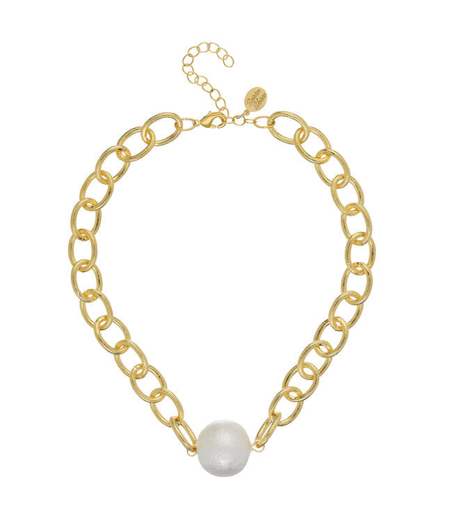 Susan Shaw Gold Chain With Center Cotton Pearl Necklace
