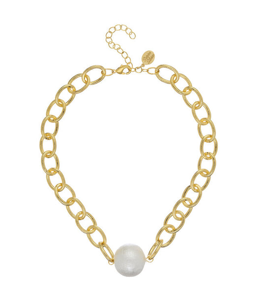 Susan Shaw Gold Chain With Center Cotton Pearl Necklace