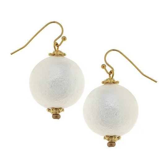 Susan Shaw Gold Balls and Cotton Pearl Drop Earrings