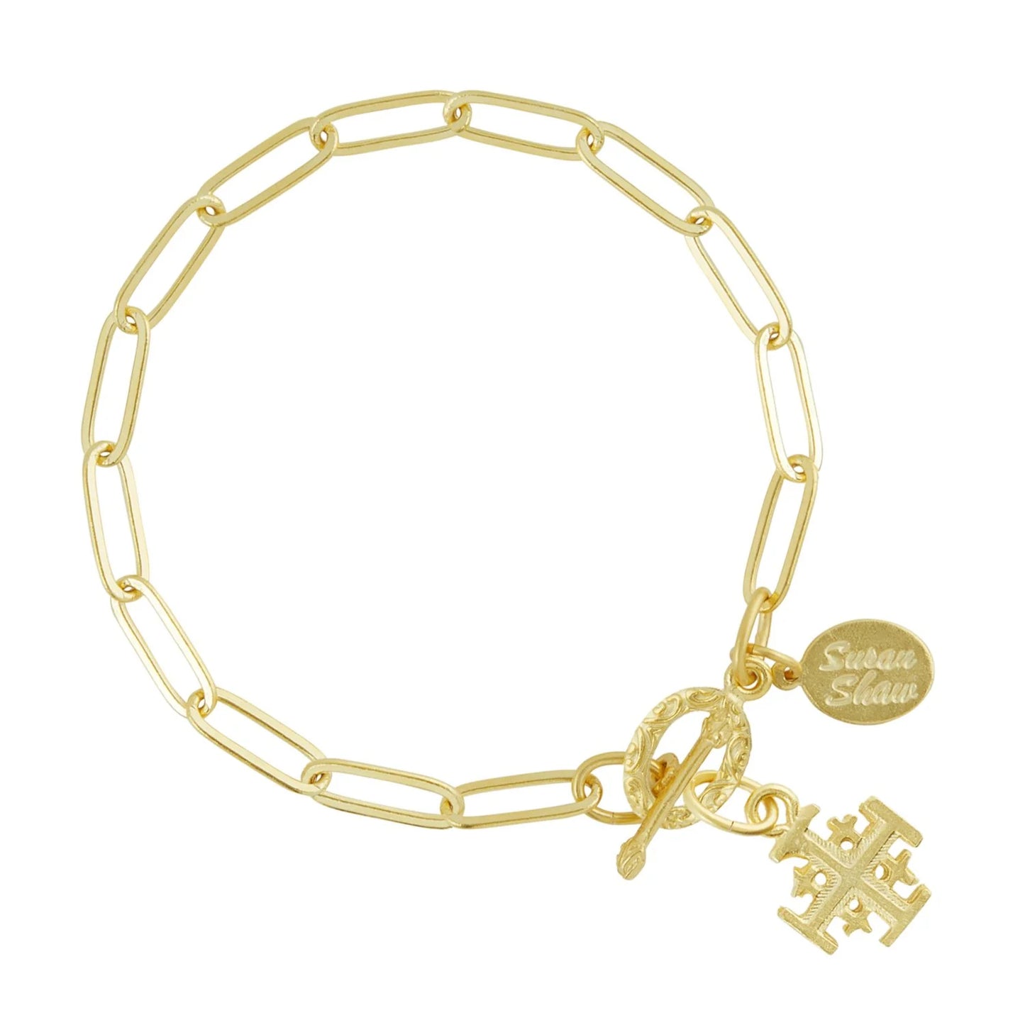 Susan Shaw Jerusalem Cross Paperclip Bracelet-Gold