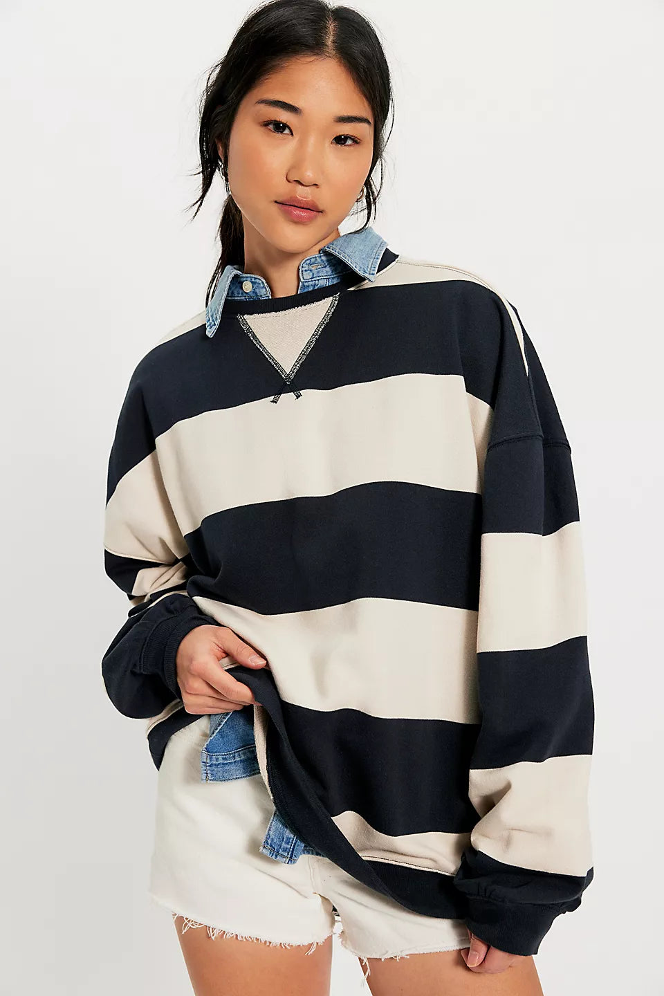 Free People Classic Striped Crew-Black Combo