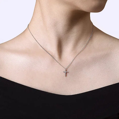 Gabriel Sterling Silver and Diamond Cross Pendant Necklace