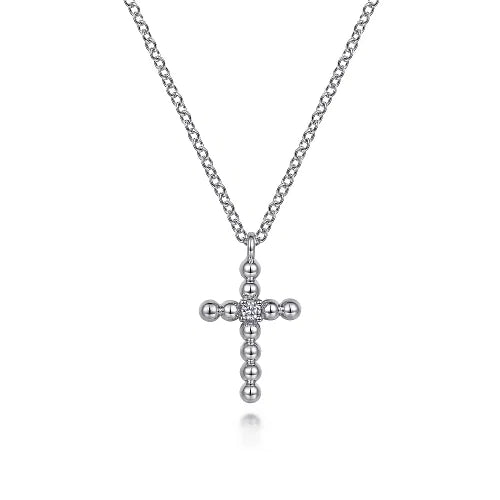 Gabriel Sterling Silver and Diamond Cross Pendant Necklace