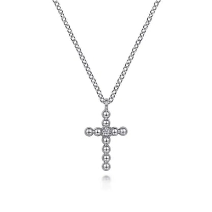 Gabriel Sterling Silver and Diamond Cross Pendant Necklace