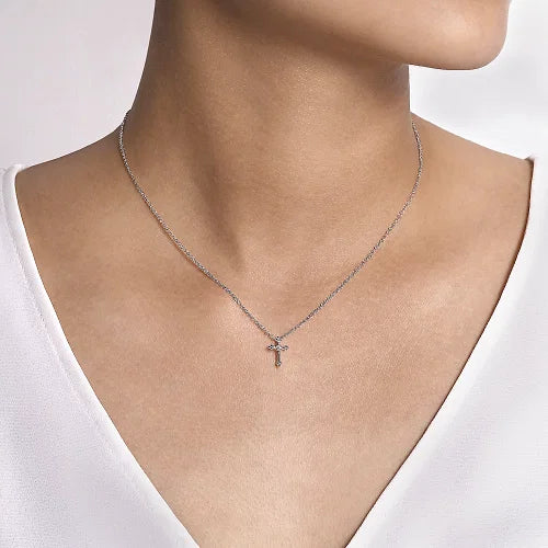 Sterling Silver and Diamond Cross Pendant Necklace