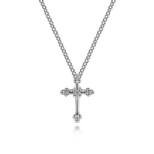 Sterling Silver and Diamond Cross Pendant Necklace