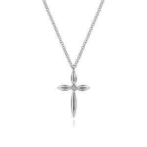 Sterling Silver and Diamond Cross Pendant Necklace