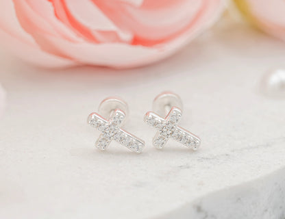 Cherished Moments Sterling Silver Cross CZ Earrings