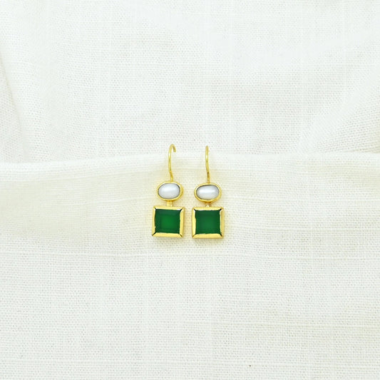Danae Earring Gold - Pearl & Green Onyx