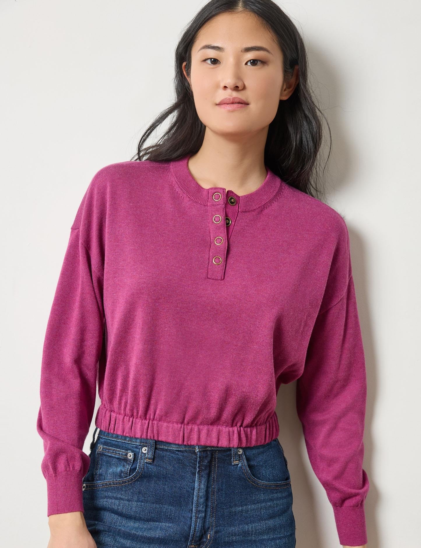Lilla P Elastic Waist Henley Sweater-Dahila
