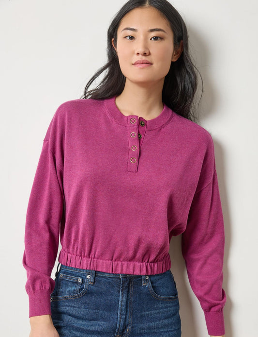 Lilla P Elastic Waist Henley Sweater-Dahila