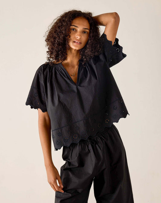 Mersea Daisy Eyelet Top-Black