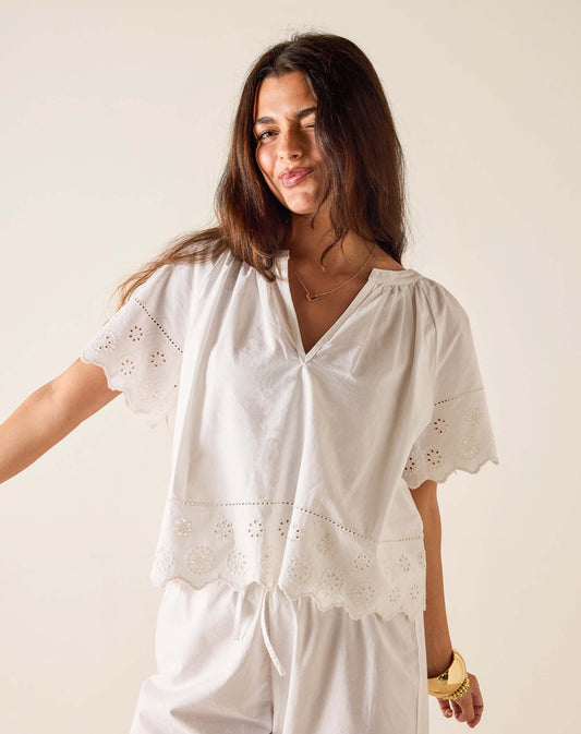 Mersea Daisy Eyelet Top-White
