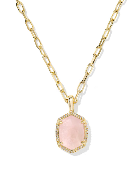 Kendra Scott Daphne Pave Frame Pendant Necklace-Rose Quartz