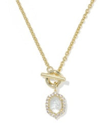 Kendra Scott Daphne Crystal Frame Toggle Necklace-Gold/Ivory Mother of Pearl