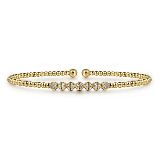 Gabriel 14K Yellow Gold Bujukan Bead and Cluster Diamond Bangle