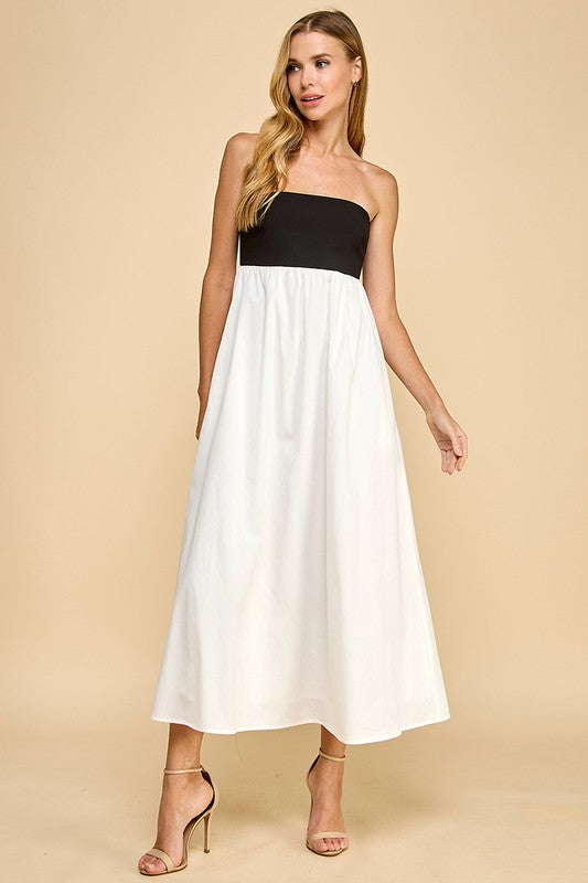 TCEC Strapless Empire Dress-Black and White