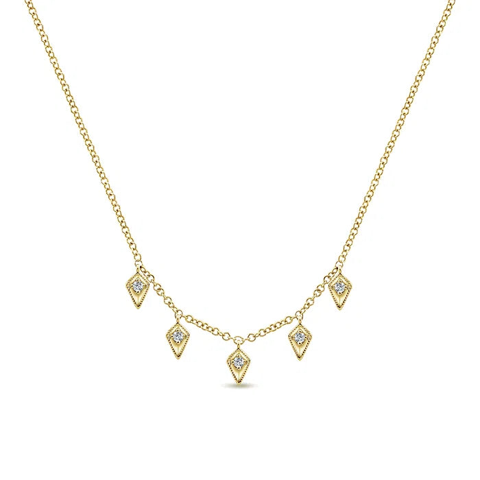 Gabriel 14K Yellow Gold Kite Shaped Drops Station Necklace with Diamonds