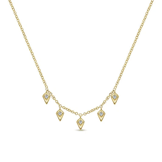 Gabriel 14K Yellow Gold Kite Shaped Drops Station Necklace with Diamonds