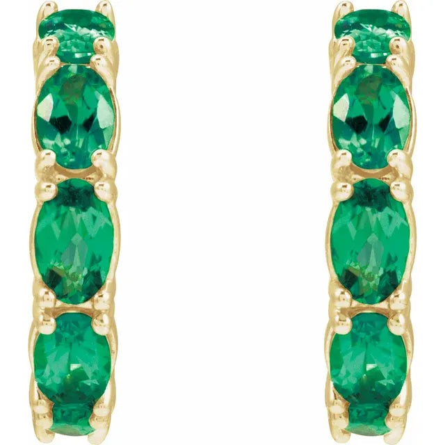 14K Yellow Gold Lab-Grown Emerald Hoop Earrings