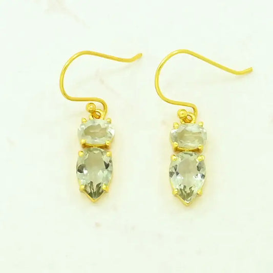 Ella Earrings-Gold/Silver/Natural Green Amethyst
